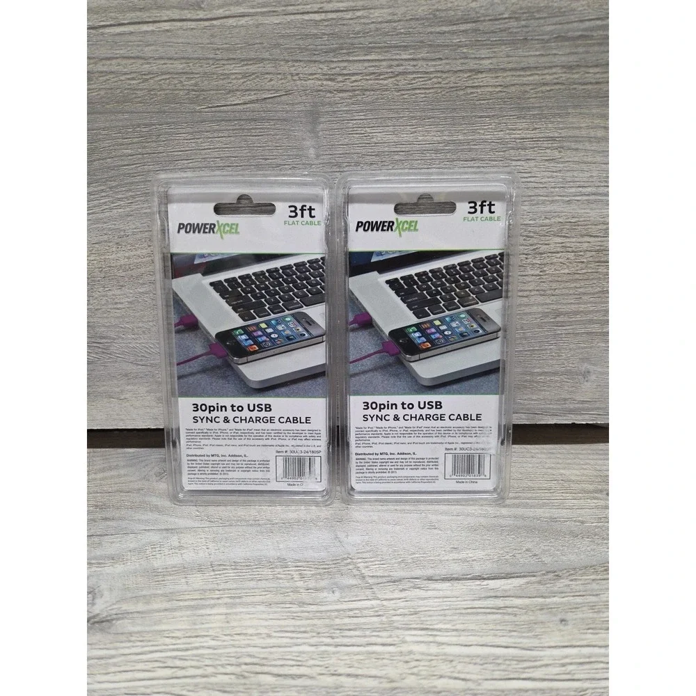 PowerXcel 3ft Flat 30pin to USB Purple Charger For iPad iPhone iPod. 2 New B4